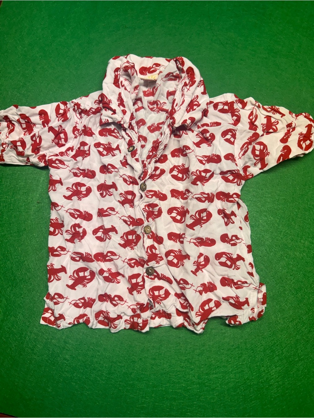 Kids White Button-Up Shirt with Red Lobster Print